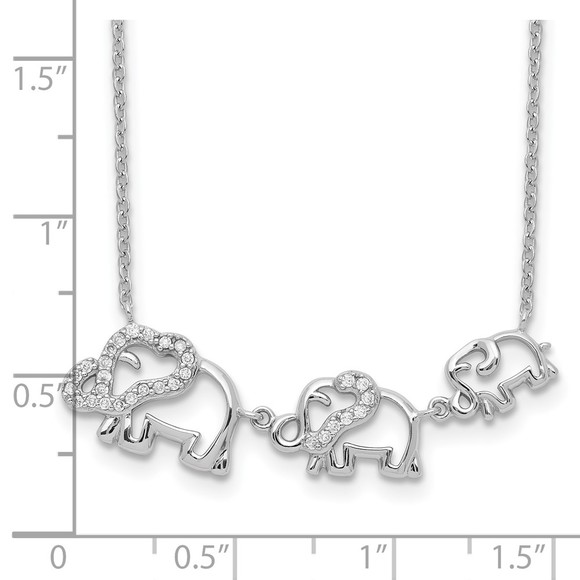 925 Sterling Silver Rhodium-plated CZ Elephants linked Charm Necklace, 18" - Picture 3 of 4